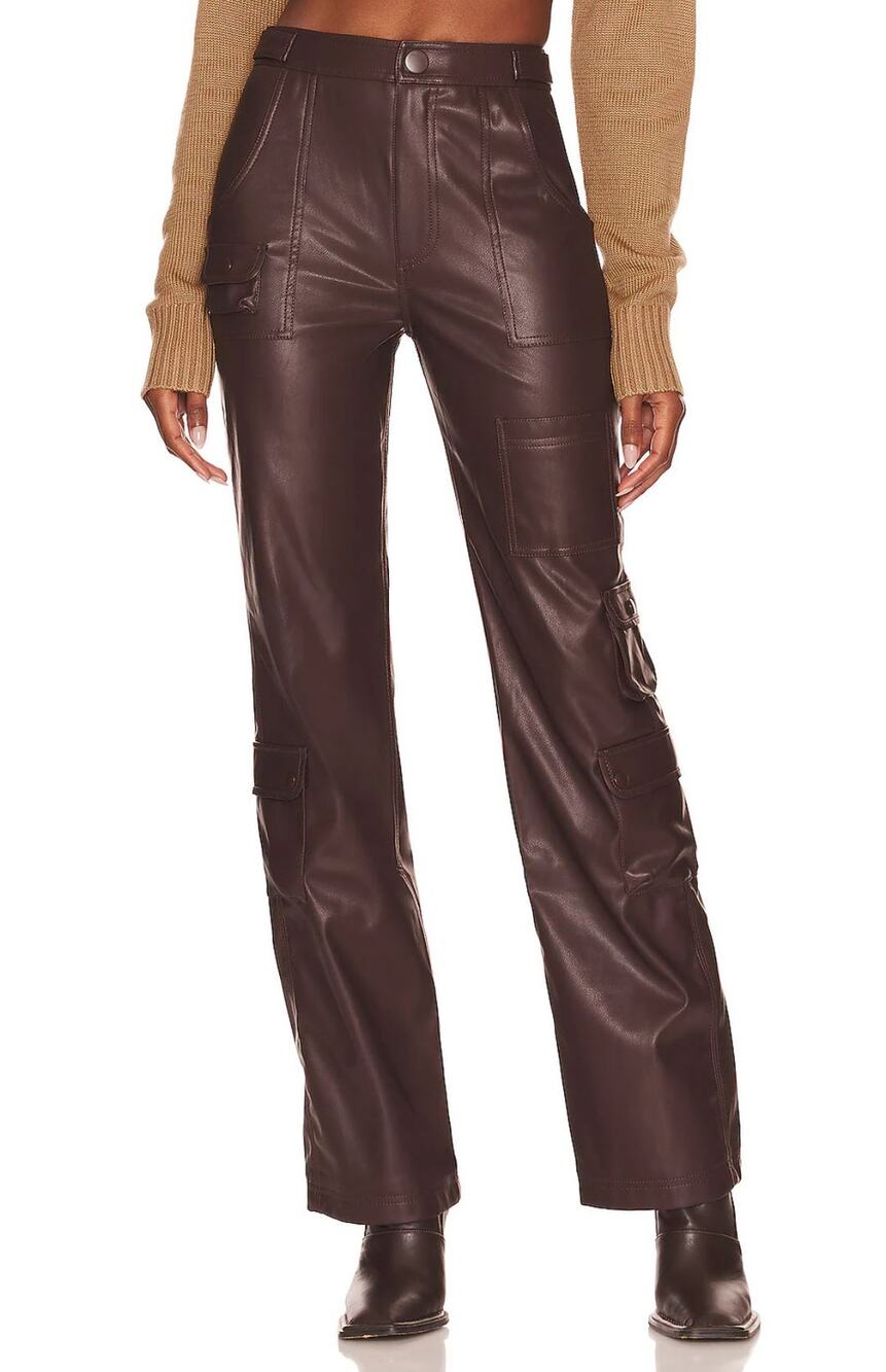 Revolve LPA Germano Faux Leather Cargo Pant Large Chocolate Brown Wide Leg Baggy